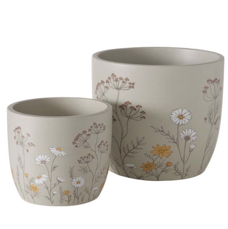 Vaso in cemento decorato con fiori, altezza 12 cm